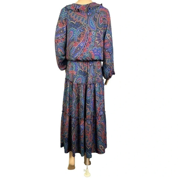 NWT Lauren Ralph Lauren Paisley Georgette Long Sleeve Dress Navy Multi Size 4 - Picture 4 of 10